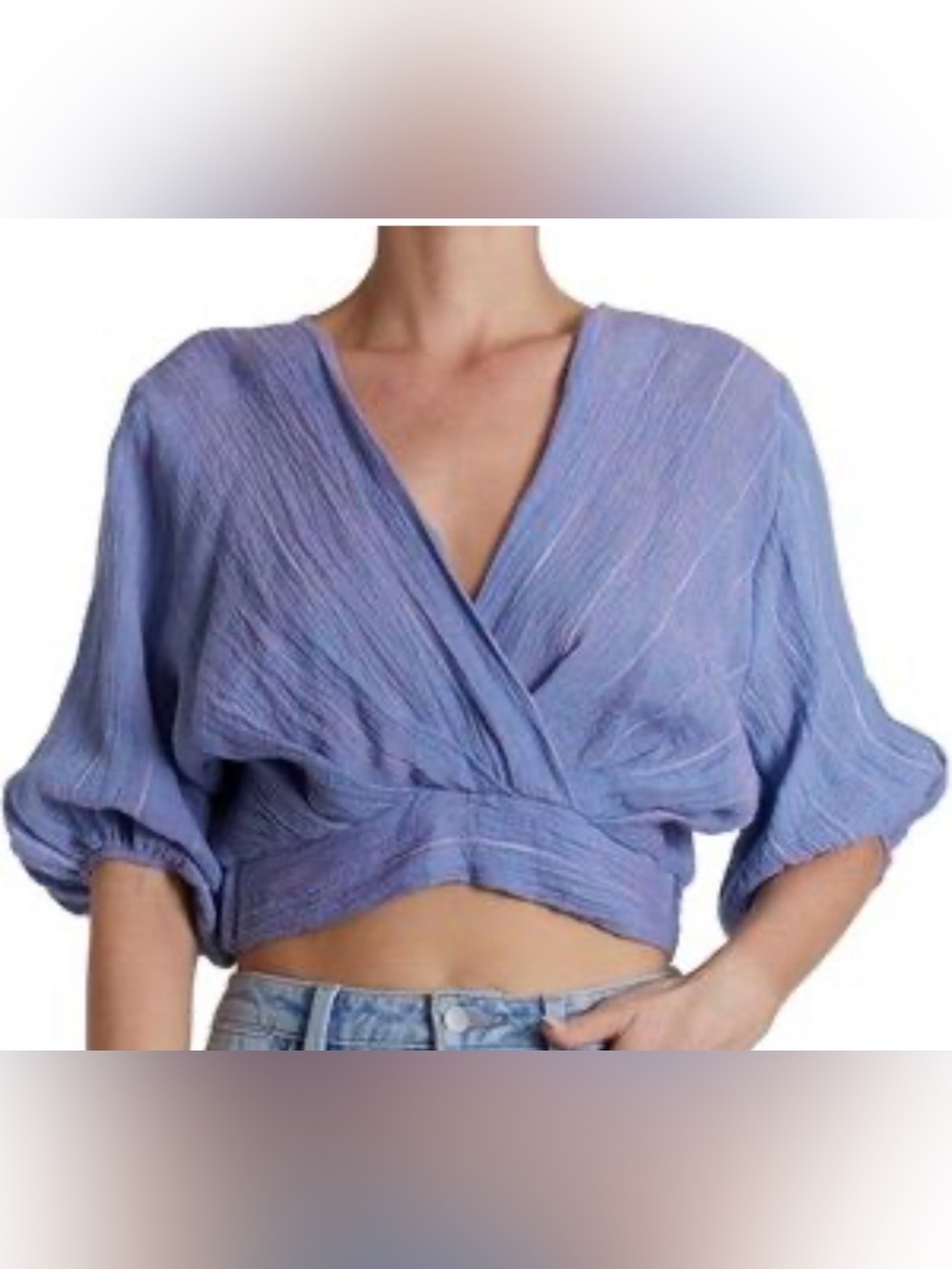 Oat New York Lavender Wrap Crop Top 100% linen-XL